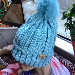 Sky Blue Knit Beanie with Pom-Pom for Kids
